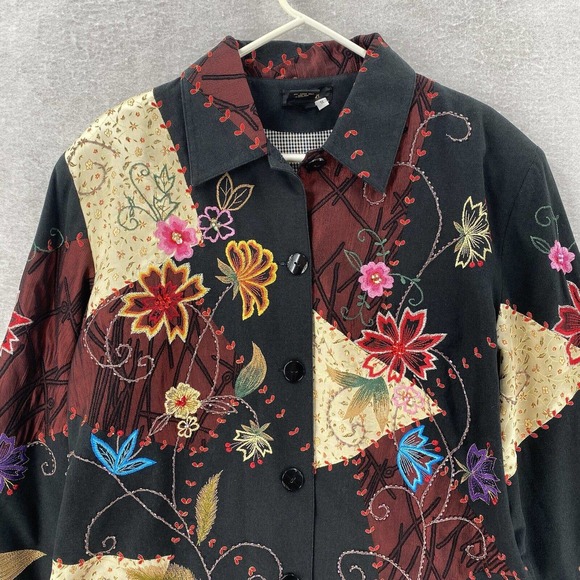 Bala Bala 100% SILK Blazer Jacket Womens 1X Art To Wear Embroidered Floral - Picture 6 of 15